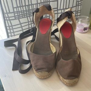 Christian louboutin espadrille tie wedge heels